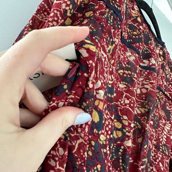 BA&SH Gigi Midi Dress Tiered All-over Floral Print Burgundy V-neck Long Sleeve - Picture 11 of 11